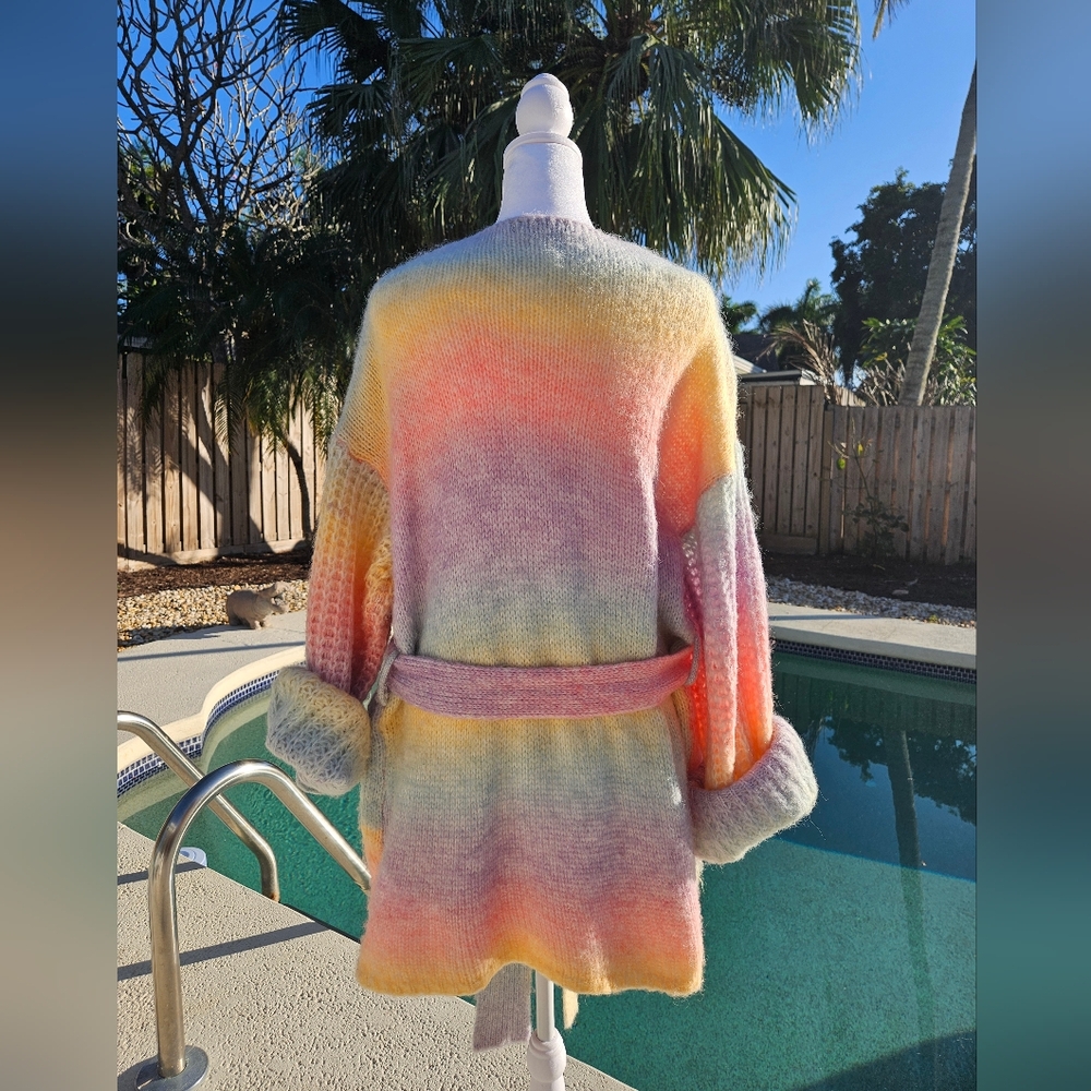 NEW Shein Hand Knit Cardigan Colorful Pastel Multicolor Rainbow Size S Cozy - Picture 3 of 10